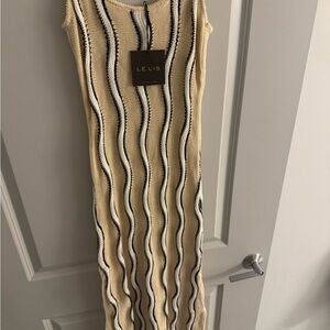 Le Lis Tan and Black Striped Midi Dress